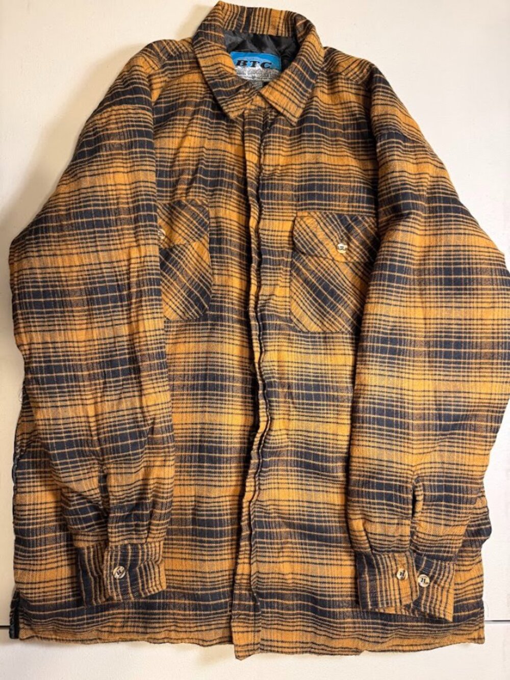 BTC Bay Trading Co Mens Quilted Lined Plaid Flannel Shirt Jacket Shacket L